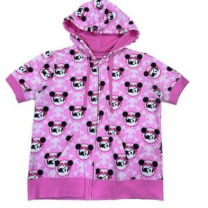 Disneyland Resort Mickey Mouse Pirate Skull Pink Short Sleeve Hoodie XL Youth